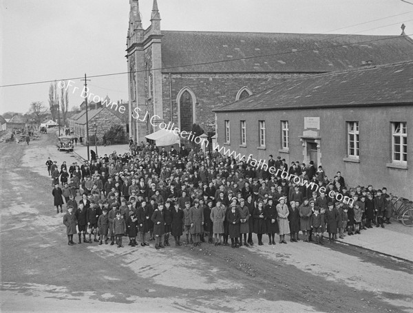 MISSION SCENE CHILDREN OUTSIDE CHURCH